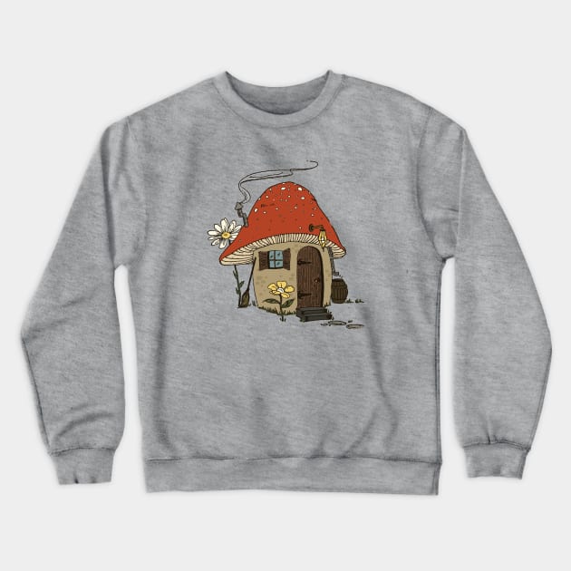 Dreaming in the Fungi Forest: A Vintage Gardening Lover's Experience in a Cottagecore Aesthetic Mushroom Hut Crewneck Sweatshirt by Ministry Of Frogs